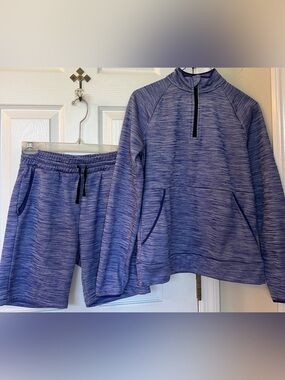 Zella Kids Unisex Athletic Pullover & Shorts Set XL 14/16 Blue Heathered